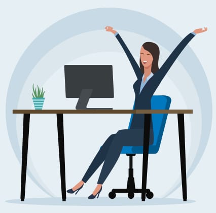 illustrated woman happy at computer desk